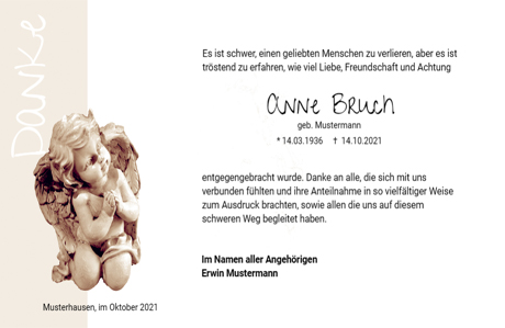 Trauer Danksagungskarten betender Engel